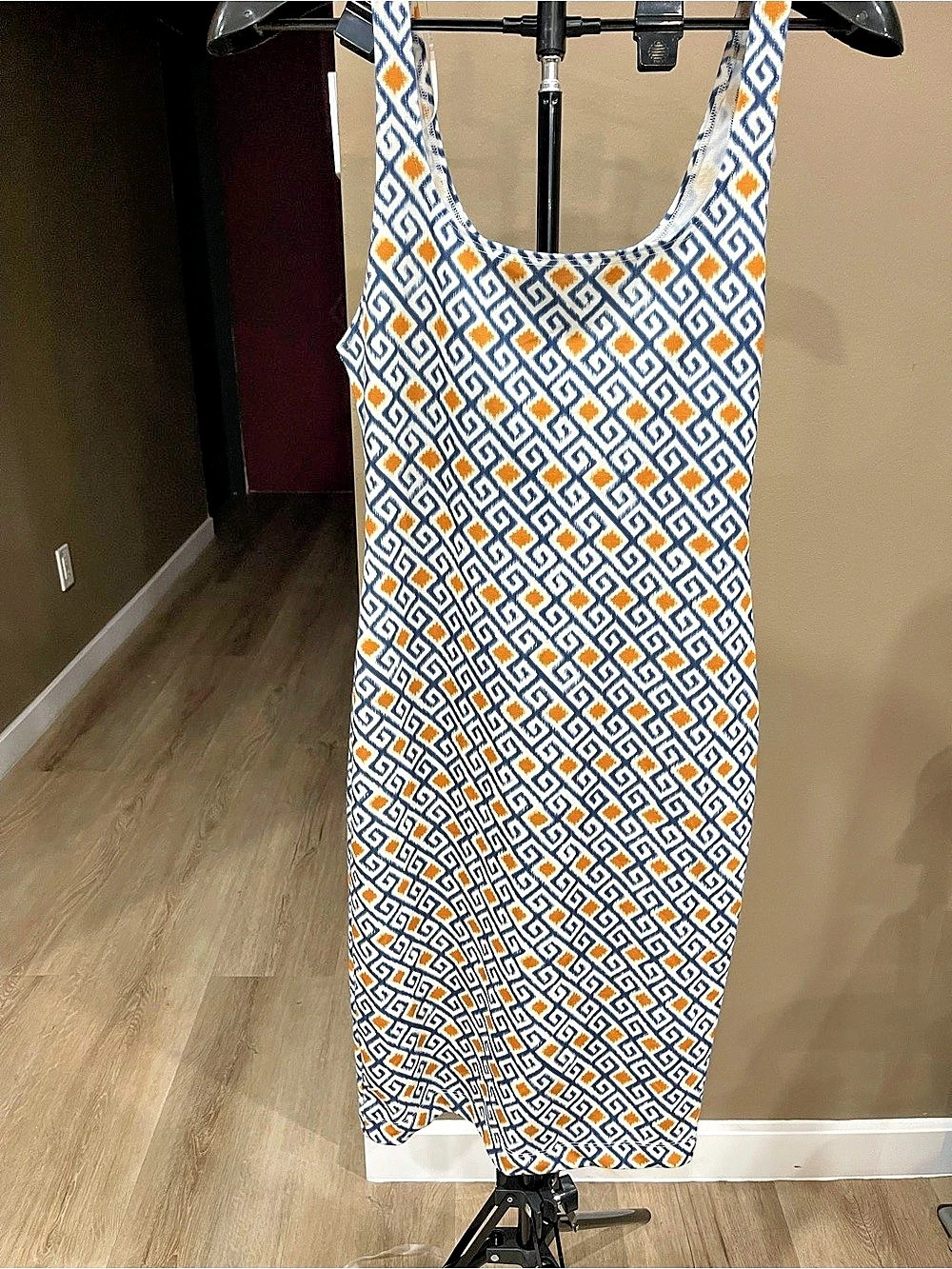 Zara Geometric Mini Dress in White & Blue Large Like New